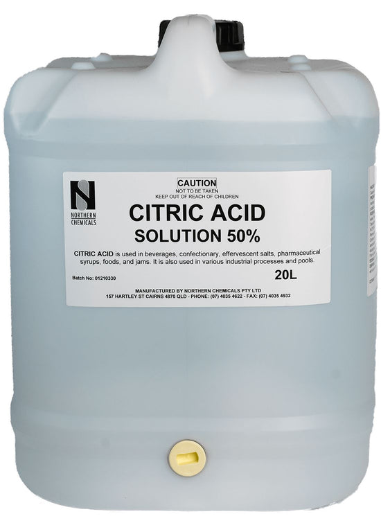 Citric Acid Solution 50% Acid Northern Chemicals 20L  (6774608003243)